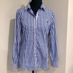 Red Fleece Blue Gingham Women’s Button-Up Shirt with Contrasting Details